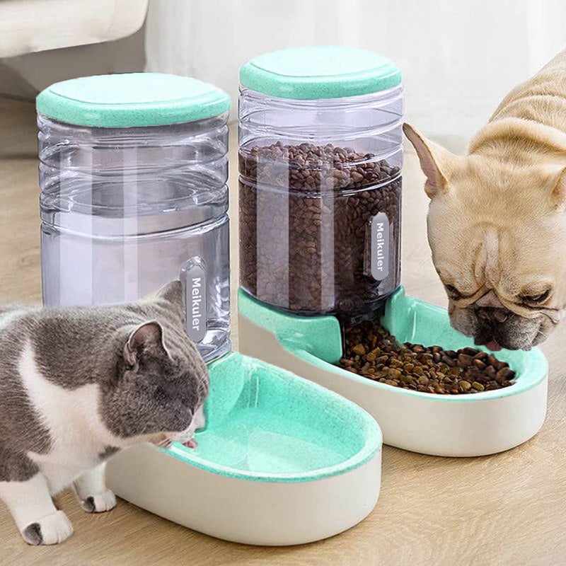 Meikuler Automatic Dog Cat Feeder and Water Dispenser Set,Waterer and Gravity Food Feeder for Small & Medium Dogs Cats Puppies,Large Capacity 1 Gallon x 2 (Green) - Image 4